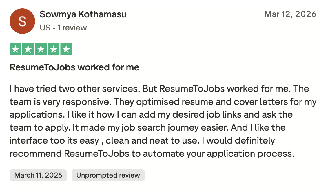 Trustpilot review from a client who had already tried two other application services