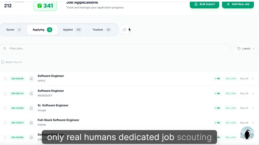 ResumeToJobs walkthrough of a person submitting the application instead of a bot